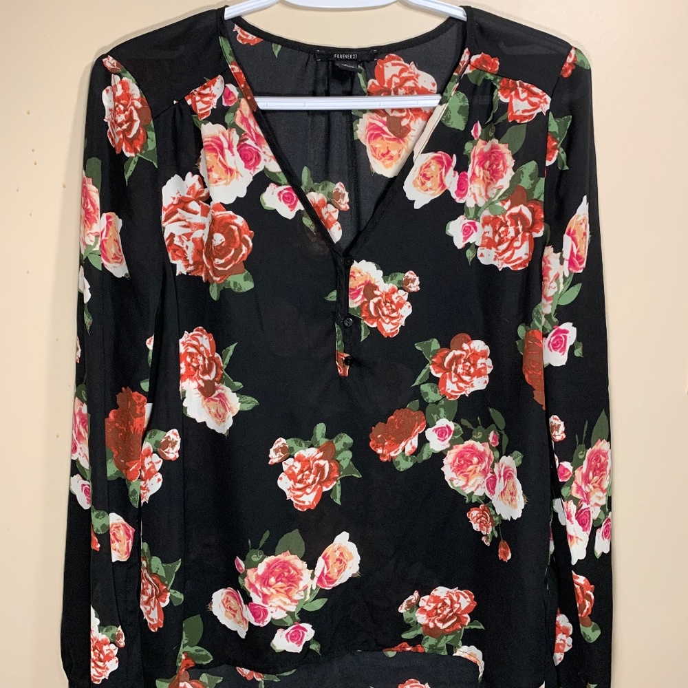 Forever 21 Floral Black Blouse